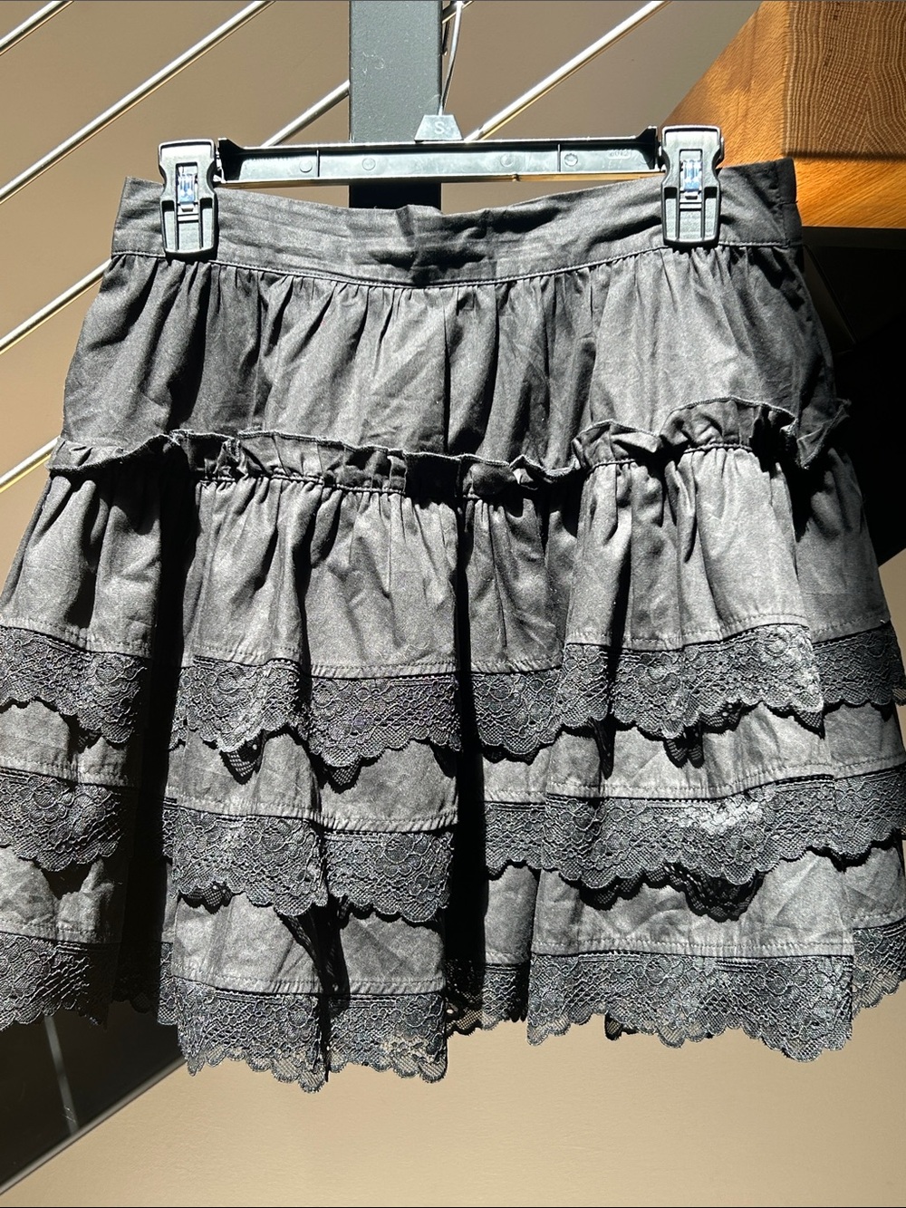 Women's Black Tiered Lace Skirt - Flounced Mini Skater hot topic cosmic aura